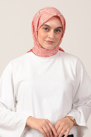 Pamuk İpek Eşarp - Sarmaşık Desen - Turuncu