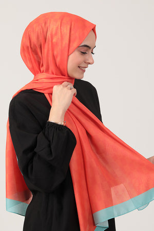 Pamuk İpek Şal - Dama Desen - Turuncu