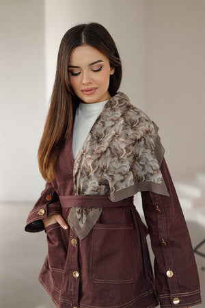 %100 Organik Pamuk Fular - Ebru Desen - Vizon