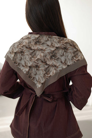 %100 Organik Pamuk Fular - Ebru Desen - Vizon