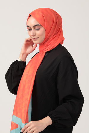 Pamuk İpek Şal - Dama Desen - Turuncu