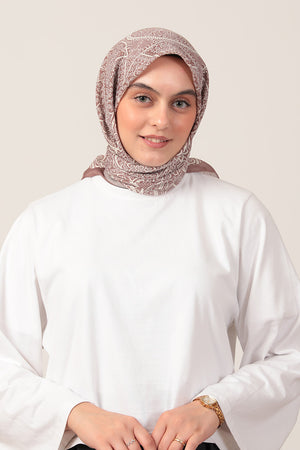 Pamuk İpek Eşarp - Sarmaşık Desen - Tatlı Kahve