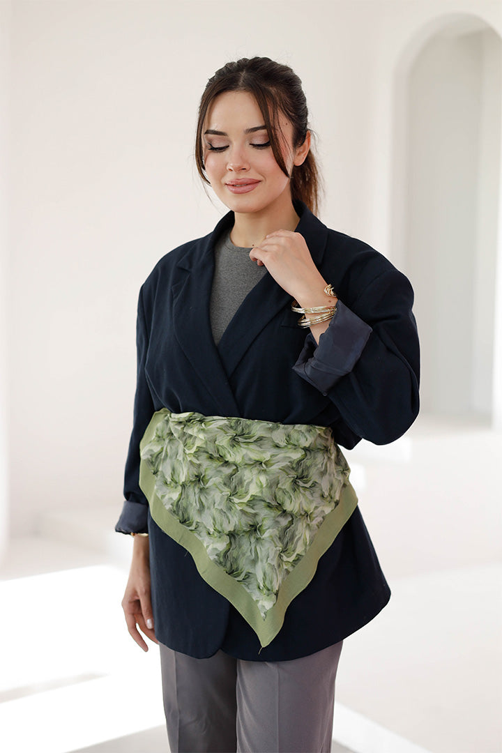 %100 Organik Pamuk Fular - Ebru Desen - Yeşil