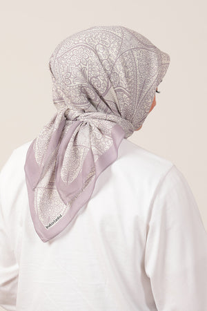 Pamuk İpek Eşarp - Sarmaşık Desen - Lila Ekru