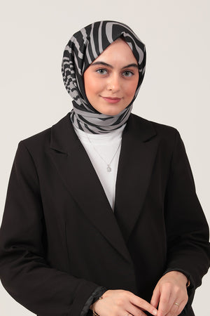 Pamuk İpek Şal - Çizgi Desen - Vizon