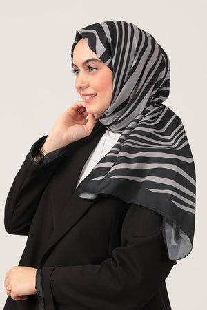 Pamuk İpek Şal - Çizgi Desen - Vizon