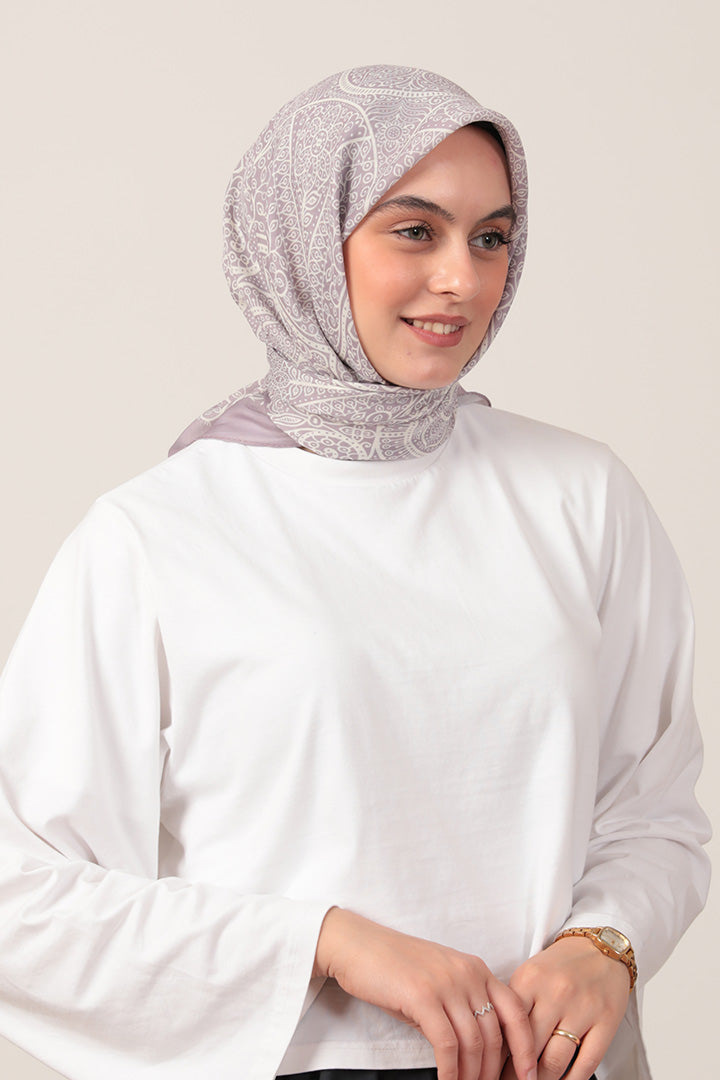 Pamuk İpek Eşarp - Sarmaşık Desen - Lila