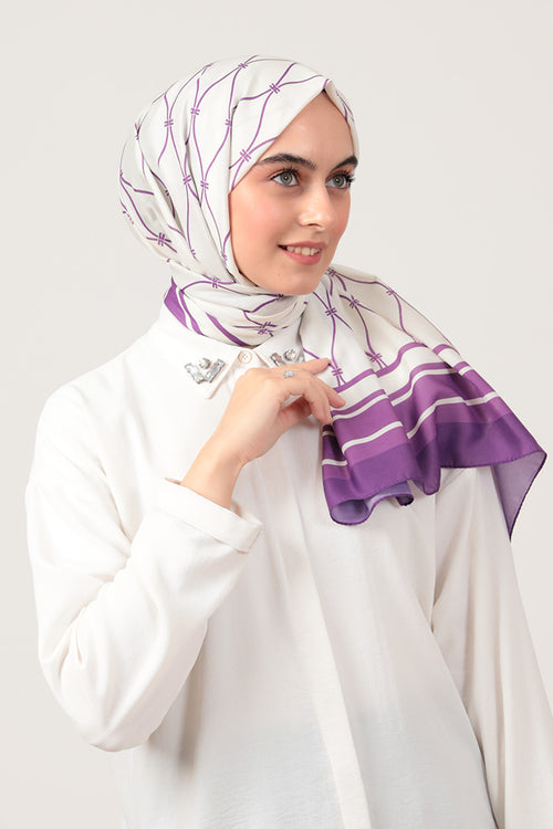 Pamuk İpek Şal - Dalga Desen - Morcivert