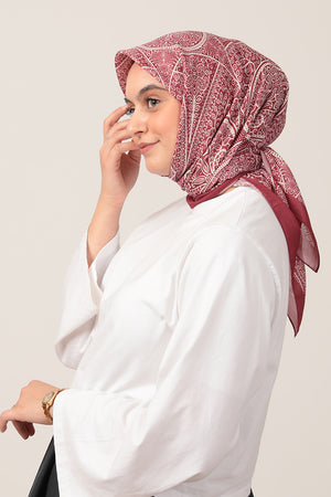 Pamuk İpek Eşarp - Sarmaşık Desen - Bordo