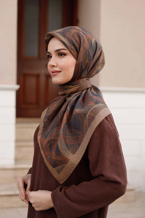 Tensel Eşarp - Sarmal Desen - Kahve Camel