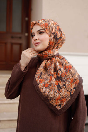 Tensel Eşarp - Batik Desen - Kahve Kiremit