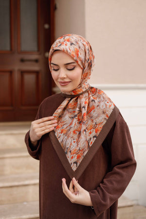 Tensel Eşarp - Batik Desen - Kahve Turuncu