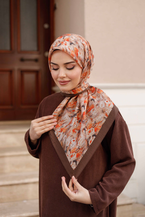 Tensel Eşarp - Batik Desen - Kahve Turuncu