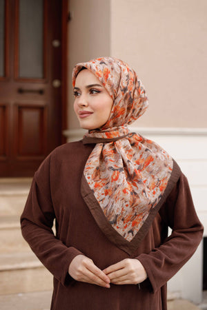 Tensel Eşarp - Batik Desen - Kahve Turuncu