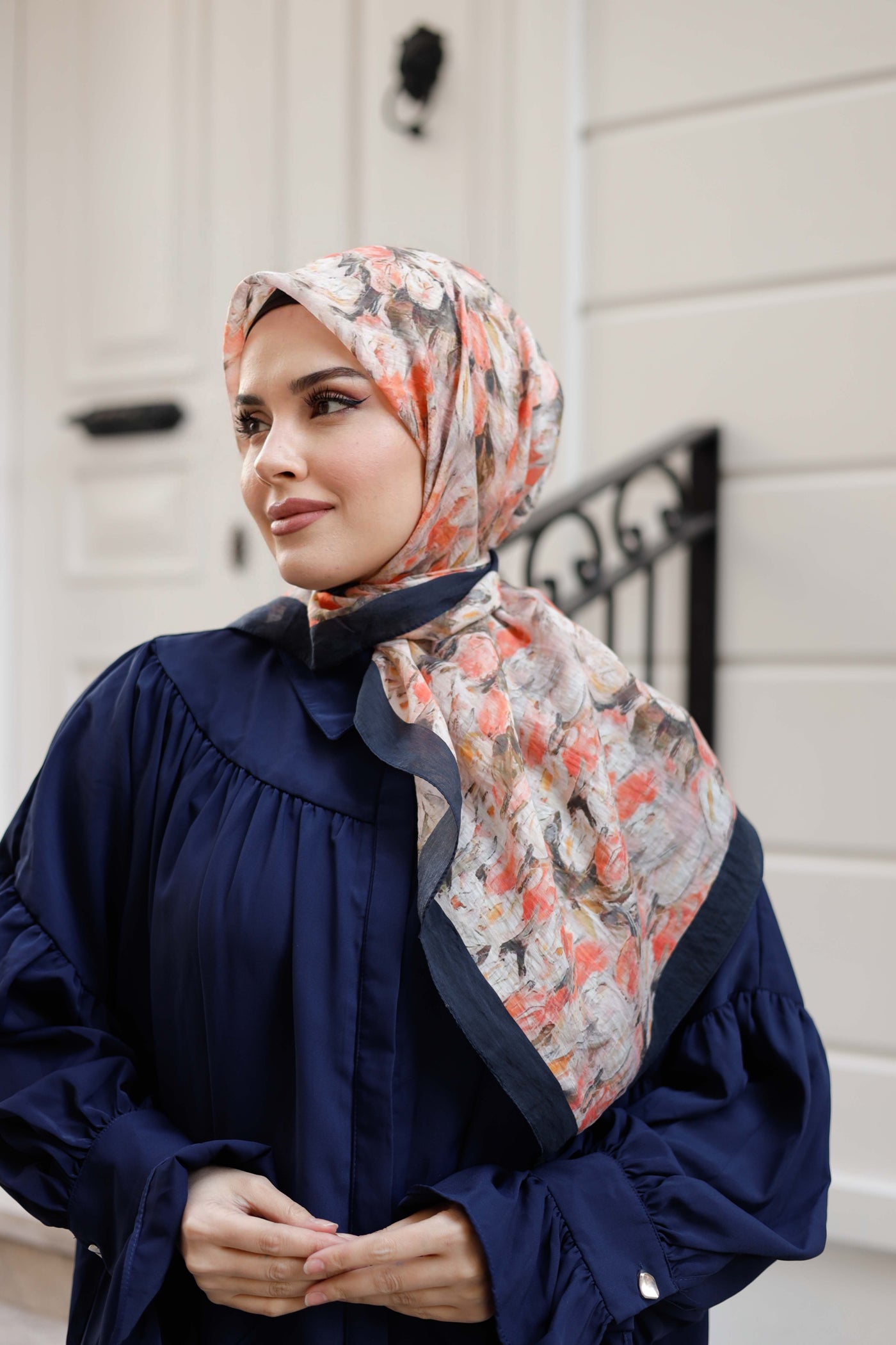 Tensel Eşarp - Batik Desen - Pudra Lacivert