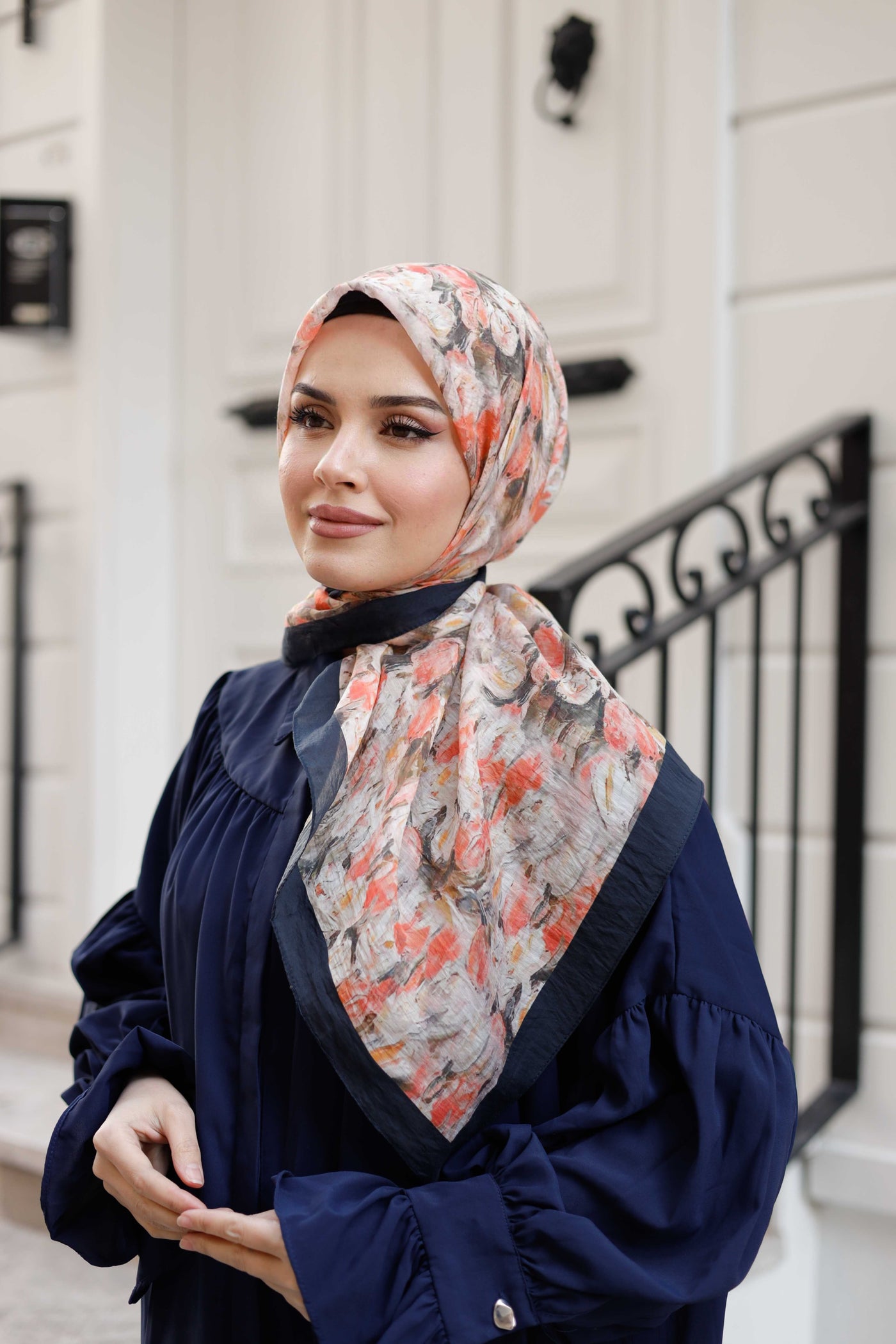 Tensel Eşarp - Batik Desen - Pudra Lacivert