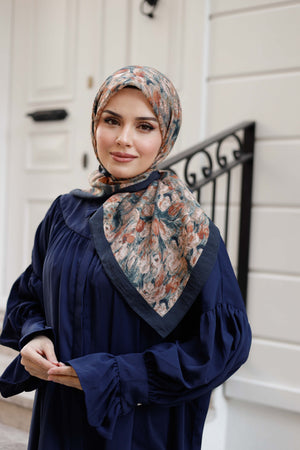 Tensel Eşarp - Batik Desen - Lacivert Yeşil