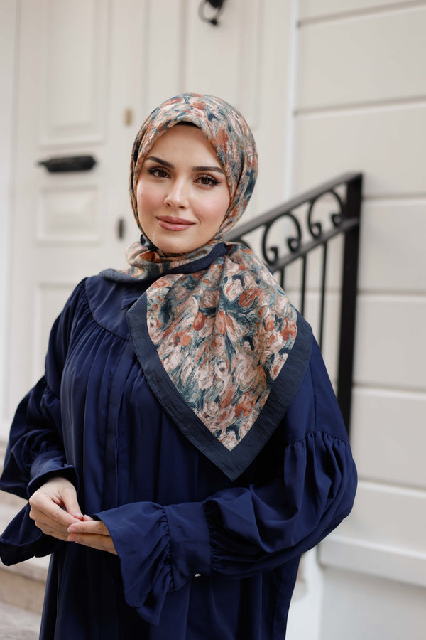 Tensel Eşarp - Batik Desen - Lacivert Yeşil