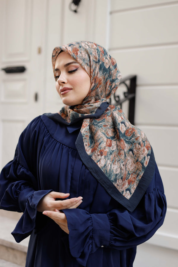 Tensel Eşarp - Batik Desen - Lacivert Yeşil