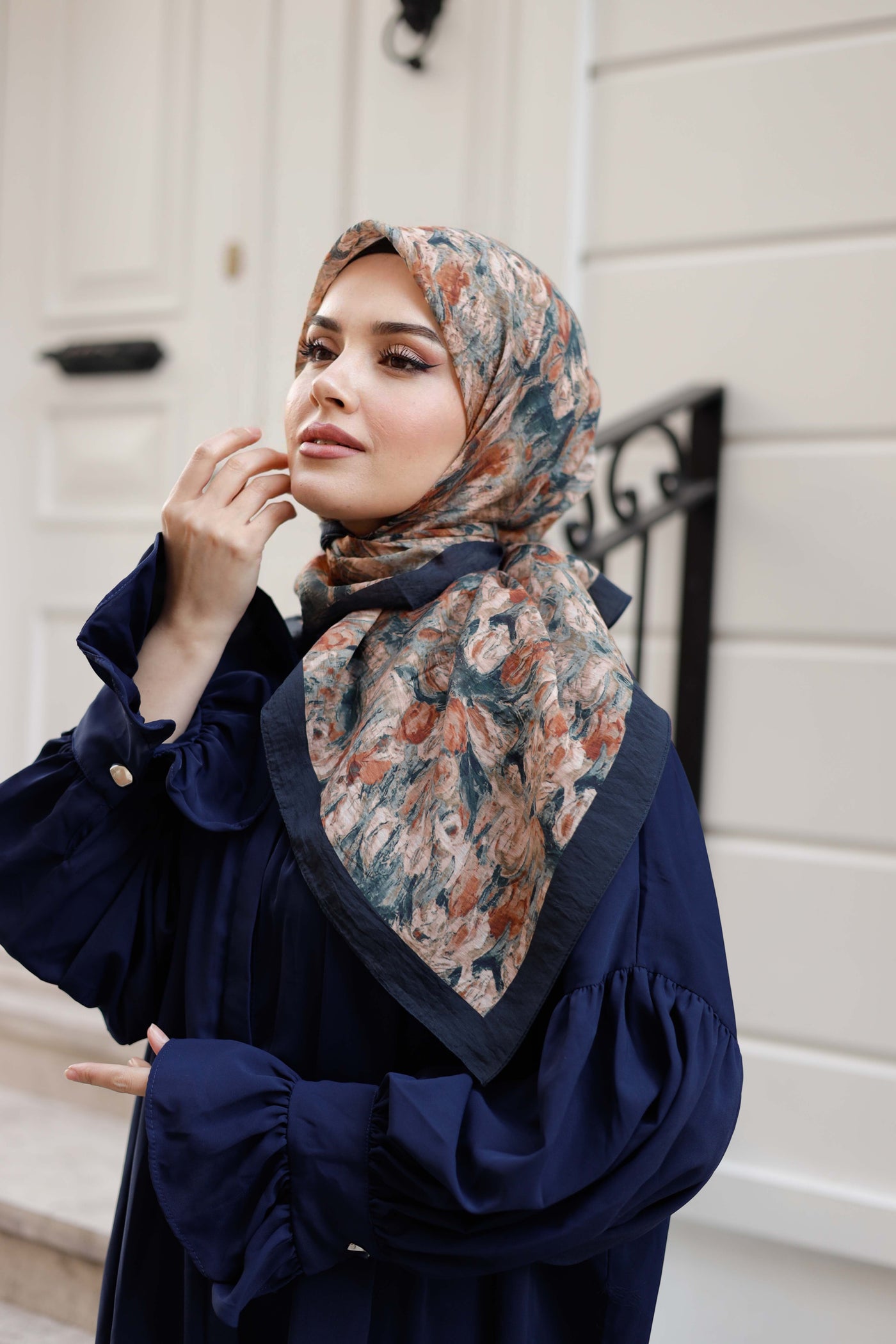 Tensel Eşarp - Batik Desen - Lacivert Yeşil