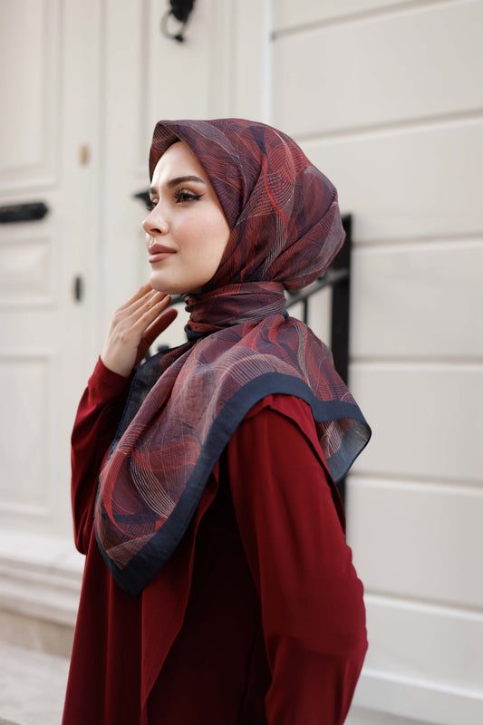 Tensel Eşarp - Sarmal Desen - Bordo