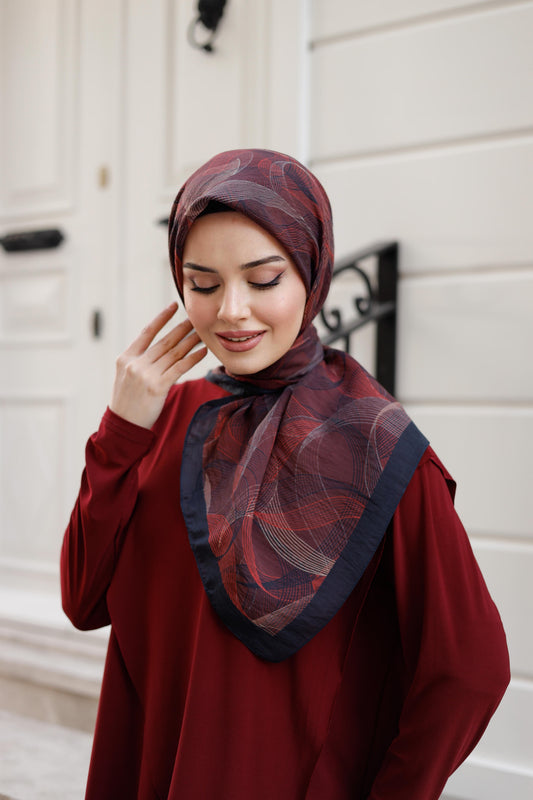 Tensel Eşarp - Sarmal Desen - Bordo