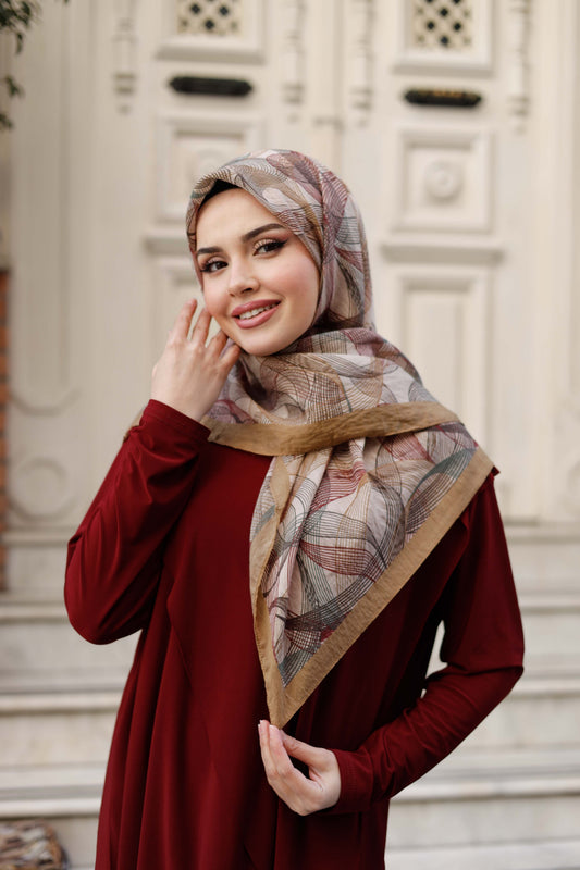 Tensel Eşarp - Sarmal Desen - Camel Bordo