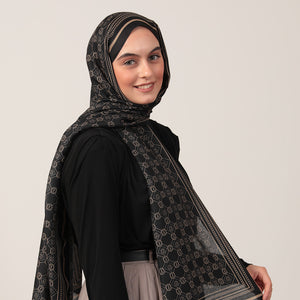 Pamuk İpek Şal - Monogram Desen - Siyah Gold