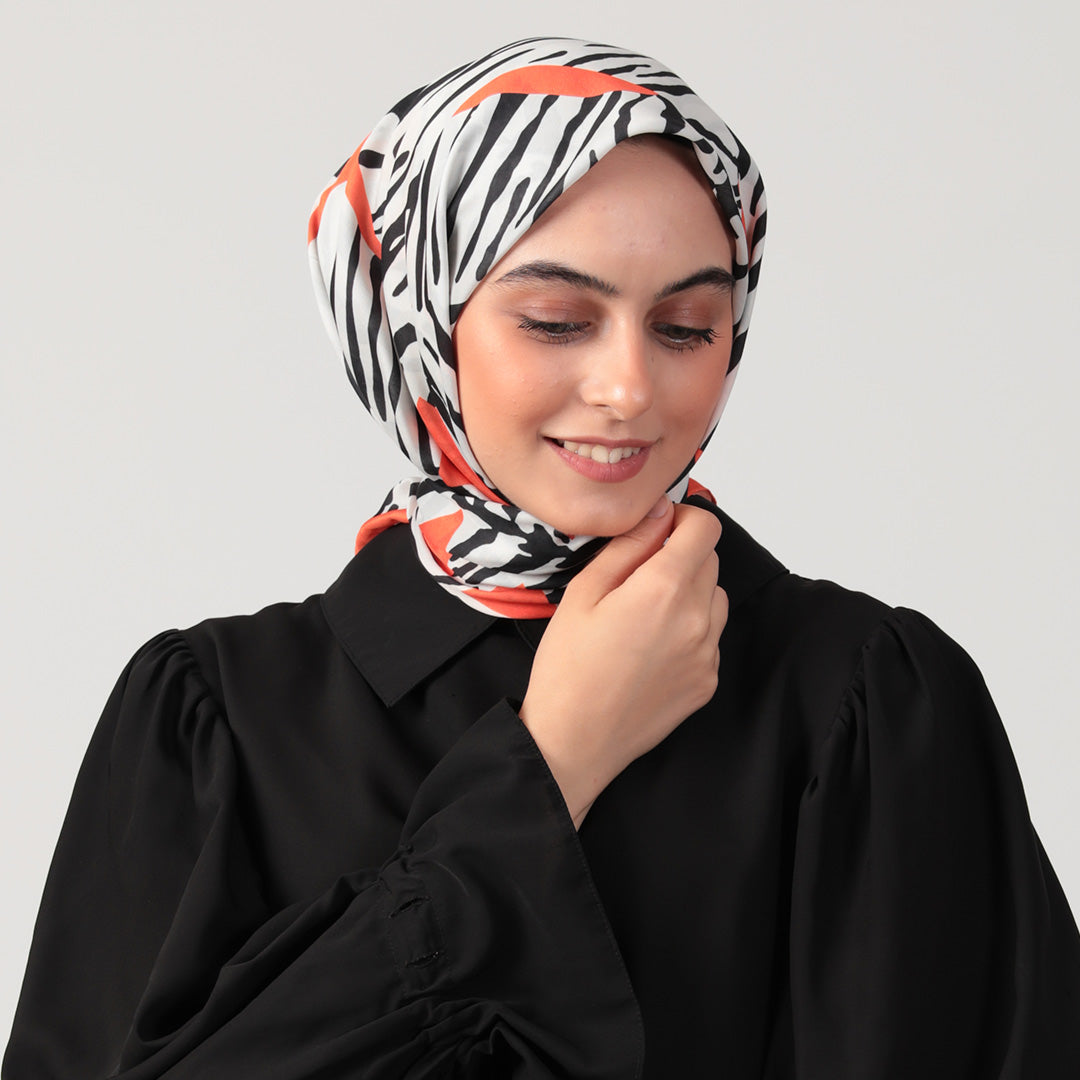 Pamuk İpek Eşarp - Zebra Desen - Turuncu