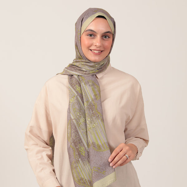 Pamuk İpek Şal - Etro Desen - Lime
