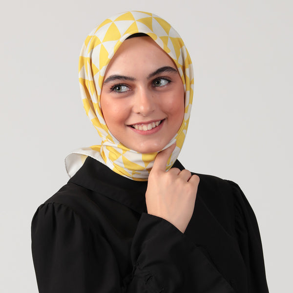 Pamuk İpek Eşarp - Üçgen Desen - Sarı