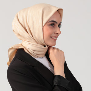 Pamuk Jakar - Büyük Kazayağı Desen Eşarp - Sarı Bej