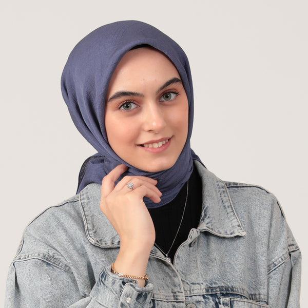Krinkıl Eşarp - 105 x 105 cm - Kot Mavi
