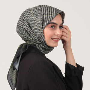 Pamuk İpek Eşarp - Atkı Desen - Haki Yeşili