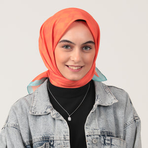 Pamuk İpek Eşarp - Dama Desen - Turuncu