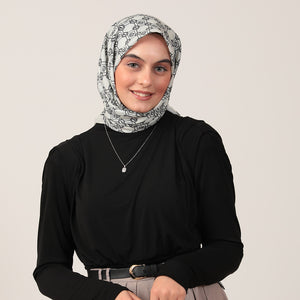Pamuk İpek Eşarp - Monogram Desen - Ekru Siyah