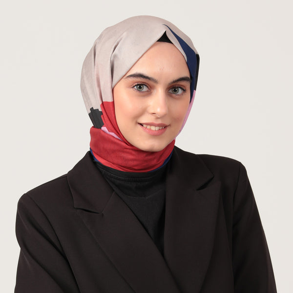 Pamuk İpek Şal - Asimetrik Desen - Siyah Saks