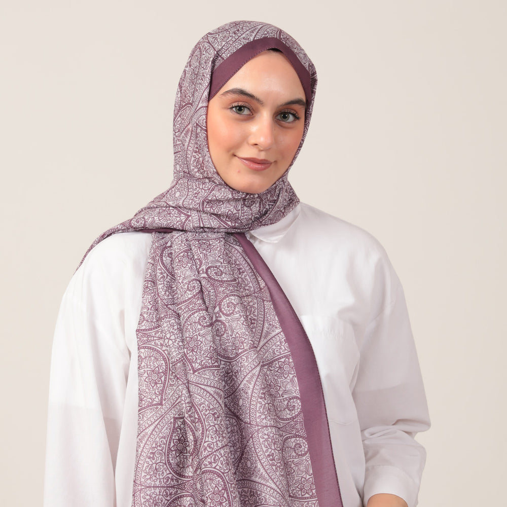 Pamuk İpek Şal - Henna Desen - Mürdüm