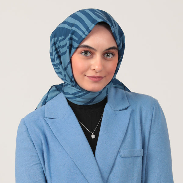 Pamuklu Soft Eşarp - Çizgi Desen - İndigo