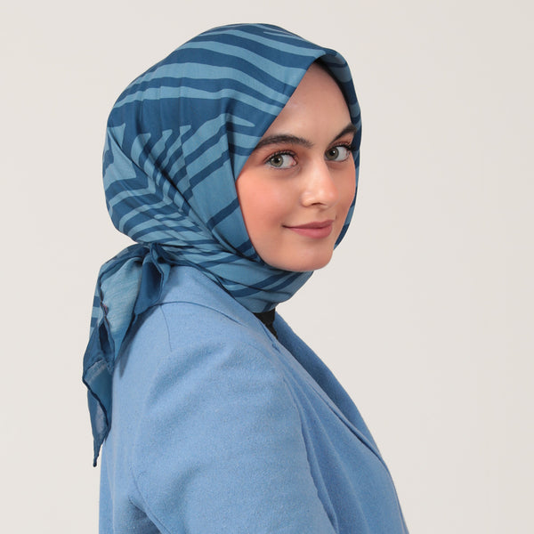 Pamuklu Soft Eşarp - Çizgi Desen - İndigo
