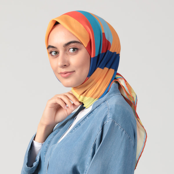 Pamuklu Soft Eşarp - Çizgi Desen - Portakal