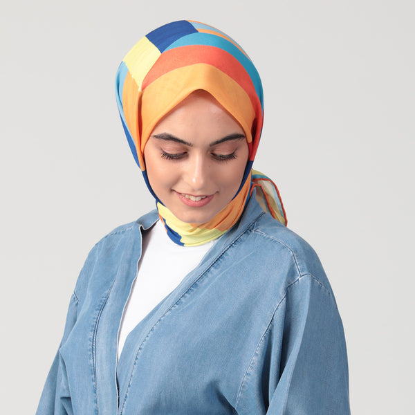 Pamuklu Soft Eşarp - Çizgi Desen - Portakal