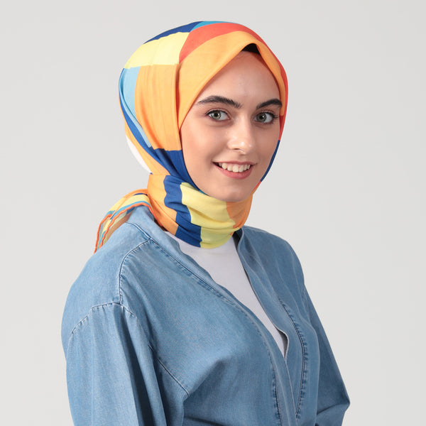 Pamuklu Soft Eşarp - Çizgi Desen - Portakal
