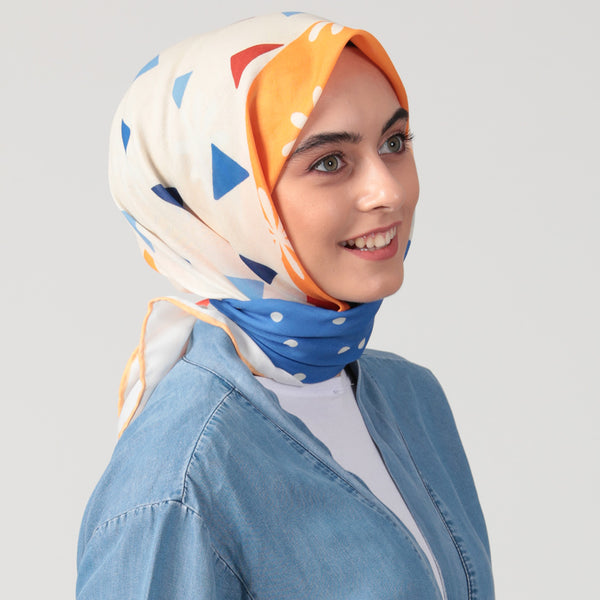 Pamuklu Soft Eşarp - Prizma Desen - Kavun
