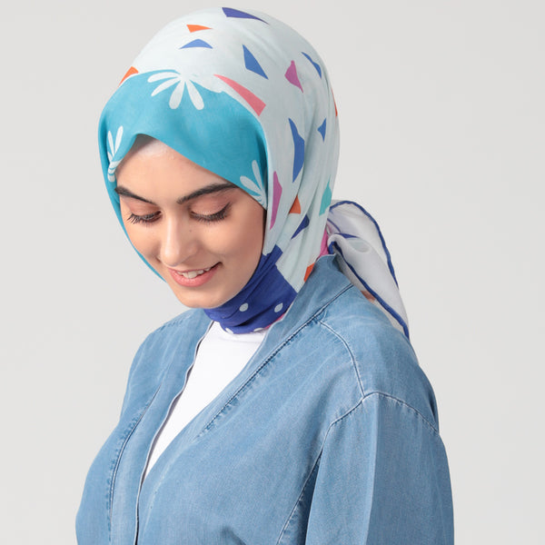Pamuklu Soft Eşarp - Prizma Desen - Morcivert