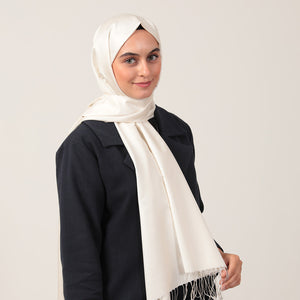 %100 İpek Şal - İnci Beyazı
