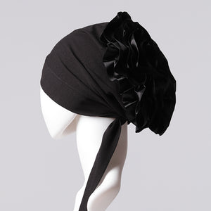 Çapraz Kurdele Topuzlu Bone - Özel Üretim - Geniş Kalıp - Siyah