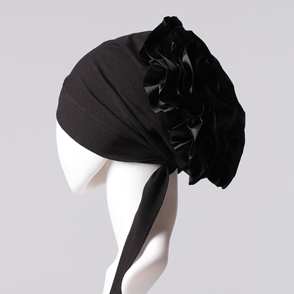 Çapraz Kurdele Topuzlu Bone - Özel Üretim - Geniş Kalıp - Siyah