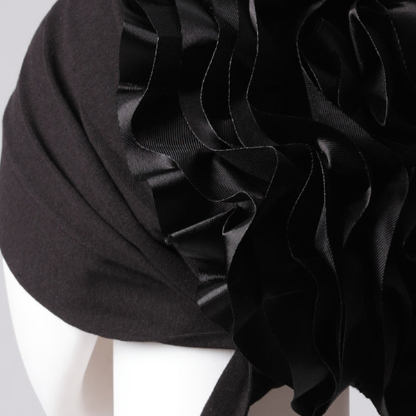 Çapraz Kurdele Topuzlu Bone - Özel Üretim - Geniş Kalıp - Siyah