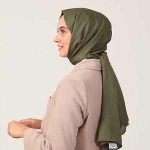 Düz Pamuklu Şal - Haki Yeşili